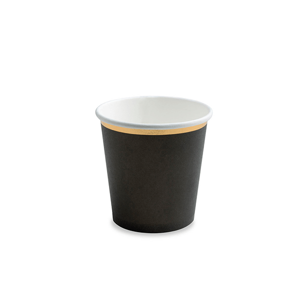 Vasos negros mini borde dorado / 6 uds.