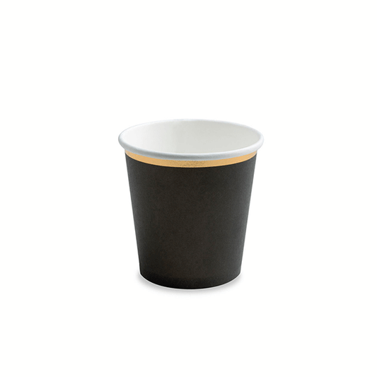 Vasos negros mini borde dorado / 6 uds.