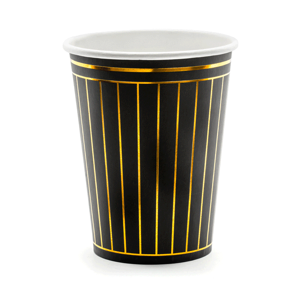 Vasos negros rayas doradas / 6 uds.