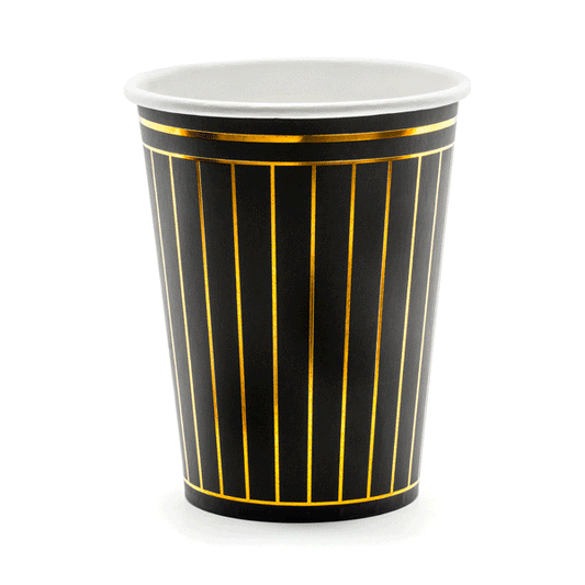 Vasos negros rayas doradas / 6 uds.