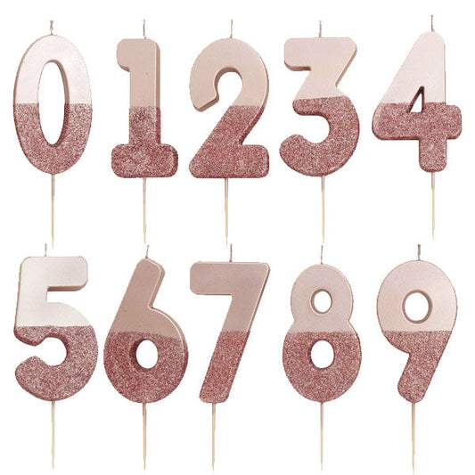 Velas número rosegold glitter