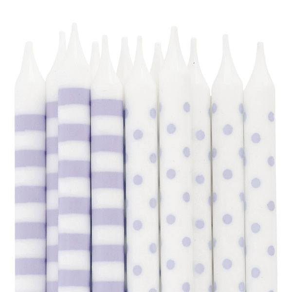 Velas rayas y topos lila / 12 ud. - La Fiesta de Olivia