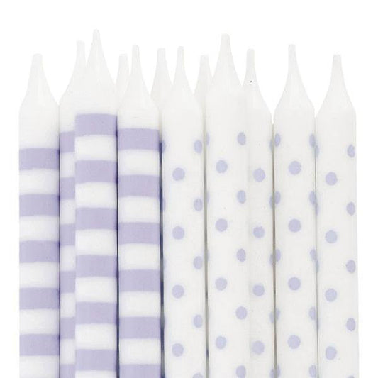 Velas rayas y topos lila / 12 ud. - La Fiesta de Olivia