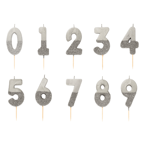 Velas número plateado glitter