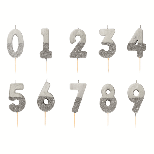 Velas número plateado glitter
