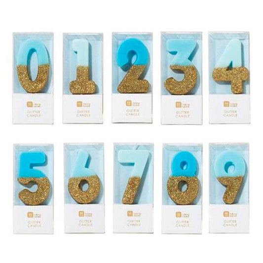 Velas número azul glitter