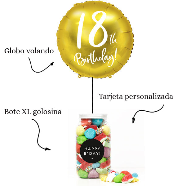 WOW BOX 18 Cumpleaños, golosinas y mensaje personalizado.