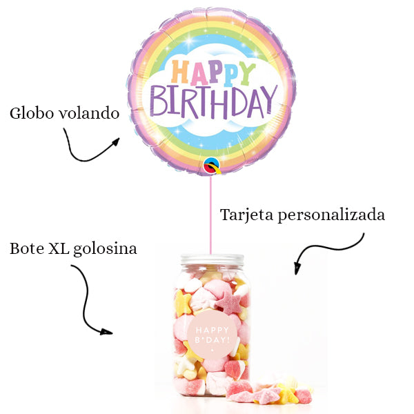 WOW BOX Arcoiris, golosinas y mensaje personalizado.