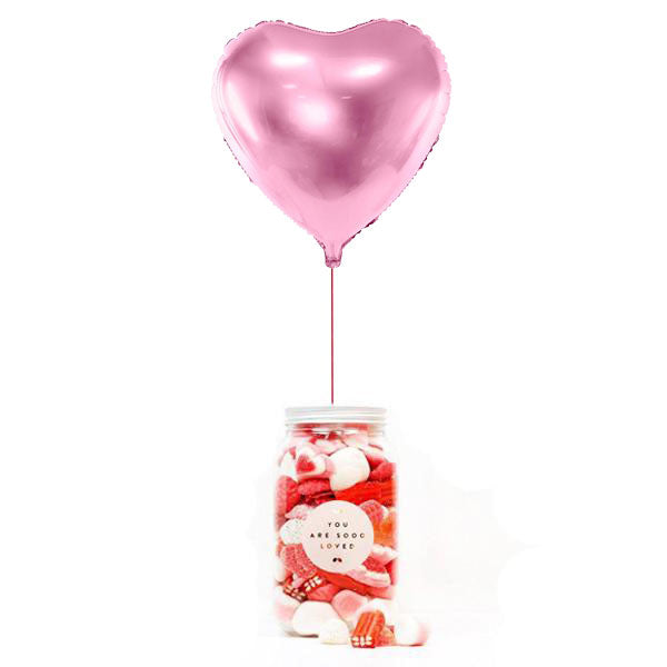 WOW BOX Globo corazón, mensaje personalizado y Bote golosinas LOVE