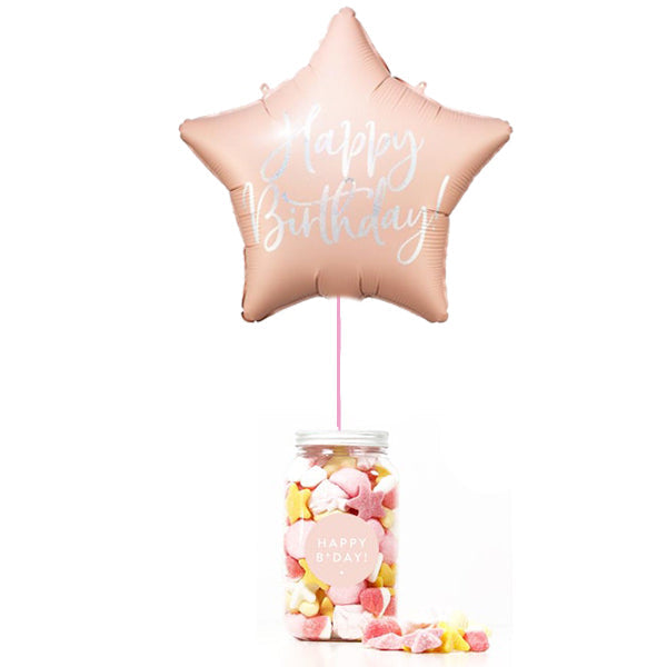 WOW BOX estrella rosa, golosinas y mensaje personalizado.