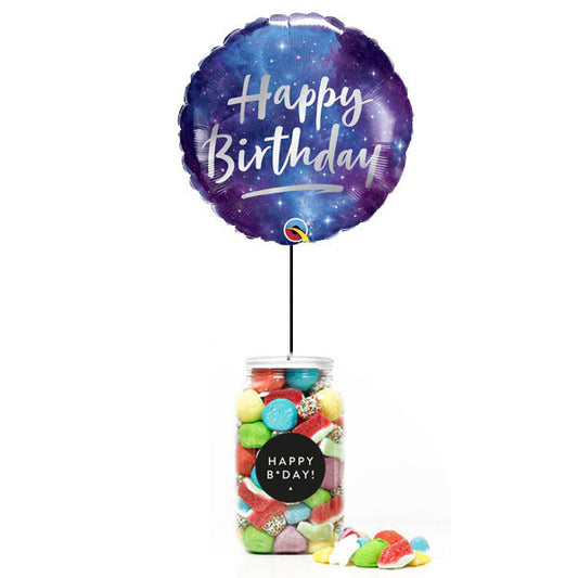 WOW BOX Cumpleaños Galaxy, golosinas y mensaje personalizado.